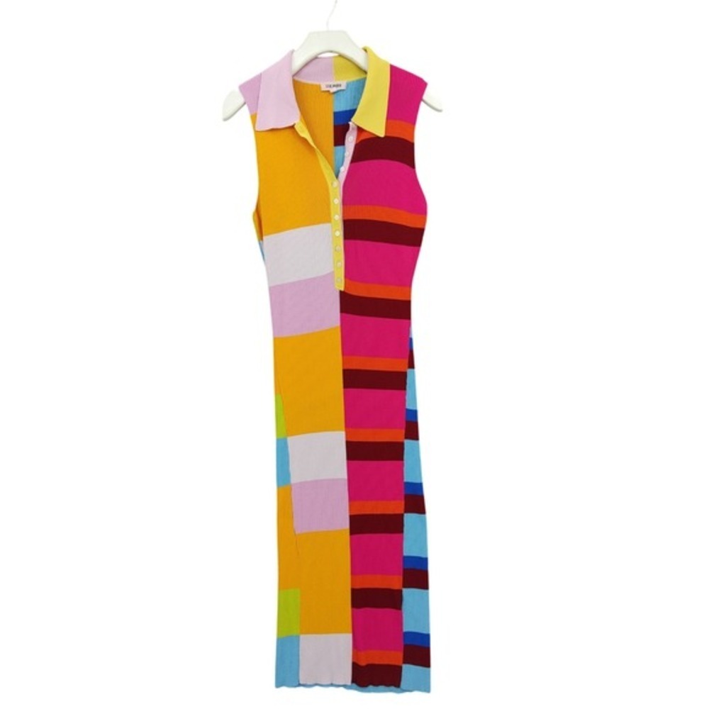 Steve Madden Womens Retro Dopamine Colorblock Midi Polo Dress XL Stretchy Ribbed
